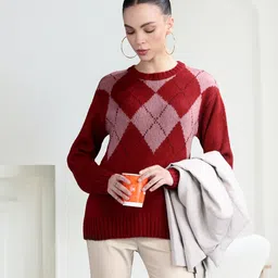 her by invictus Women Maroon & Mauve Self Design Pullover Sweater-picture-1