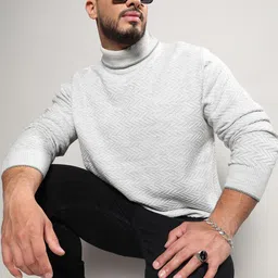 Instafab Plus Chevron Self Design Turtle Neck Woollen Pullover-image-15