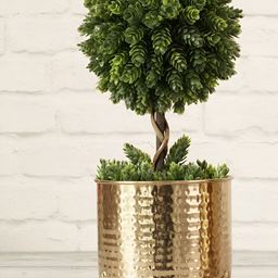 BEHOMA Gold Toned Hammered Metal Planter-33