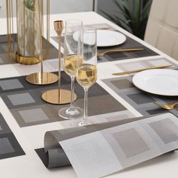 HOKIPO Brown 7-Pieces Geometric Rectangular Table Placemats & Table Runner image 5