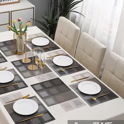 HOKIPO Brown 7-Pieces Geometric Rectangular Table Placemats & Table Runner image 2