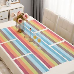 HOKIPO Blue & Orange 7-Pieces Striped Rectangular Table Placemats & Table Runner-55