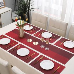 HOKIPO Red & Brown 7 Pieces Colourblocked Table Placemats with Runner-20