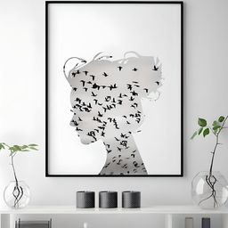 THE HANDMADE FLAIR Off White Birds Flying Silhouette Of Girl Poster Painting Wall Art-image-12