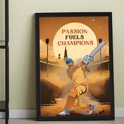 Art Street Black & Brown Framed Cricket Art Print Mahi with Quotes Poster-57