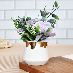 TAYHAA Purple & Green Artificial Purple Bloom Flower With Planter Pot-4