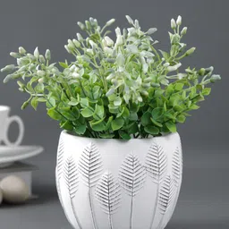 TAYHAA White Leaf Patterned Ceramic Indoor Planter Pot-image-6
