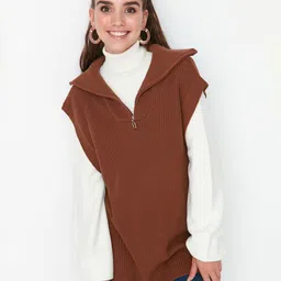 Trendyol Ribbed Mock Collar Acrylic Sweater Vest-image-93