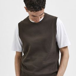 SELECTED Men Brown Solid Sweater Vest-image-1