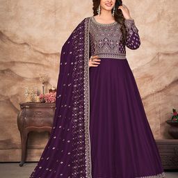 ODETTE Embroidered Art Silk Semi-Stitched Dress Material-image-29