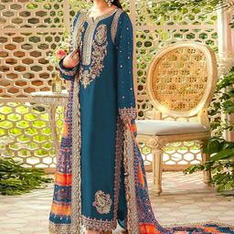 ODETTE Embroidered Organza Semi-Stitched Dress Material-image-45
