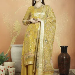 Stylee LIFESTYLE Floral Woven Design Jacquard Zari Unstitched Dress Material-image-7