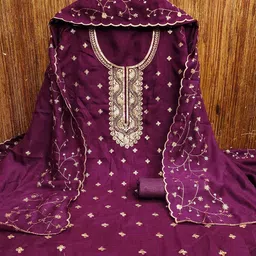 LeeliPeeri Designer Ethnic Motifs Embroidered Sequinned Unstitched Dress Material-image-98