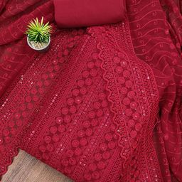 LeeliPeeri Designer Floral Chikankari Embroidered Unstitched Dress Material-image-6
