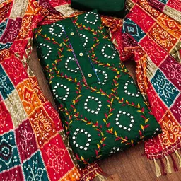 KALINI Ethnic Motifs Embroidered Pure Cotton Unstitched Dress Material-image-11