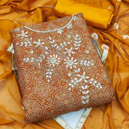 MANVAA Bandhani Printed Beads & Stones Unstitched Dress Material-image-57