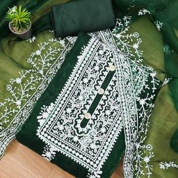Panzora Embroidered Organza Unstitched Dress Material-image-43