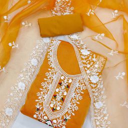 Panzora Ethnic Motifs Embroidered Organza Unstitched Dress Material-image-11