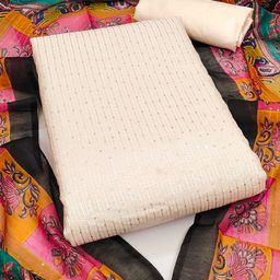KALINI Striped Embroidered Sequinned Unstitched Dress Material-image-92