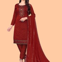 SHADOW & SAINING Women Maroon & Green Embroidered Unstitched Dress Material-image-13