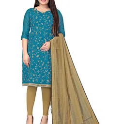 MANVAA Floral Embroidered Thread Work Chanderi Cotton Unstitched Dress Material-image-83