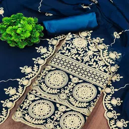 Peachmode Embroidered Silk Georgette Unstitched Dress Material-image-31