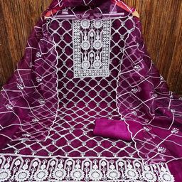 LeeliPeeri Designer Ethnic Motifs Embroidered Organza Unstitched Dress Material-image-66