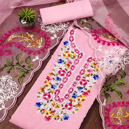 Peachmode Floral Embroidered Thread Work Unstitched Dress Material-image-62