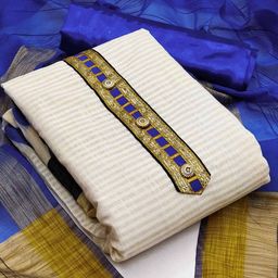 KALINI White & Blue Unstitched Dress With Dupatta Material-image-60