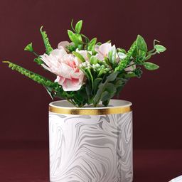 TAYHAA White & Grey Marble Design Ceramic Planter-18