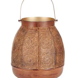 Fabindia Gulmohar Brown Abstract Textured Metal Traditional Table Lamp-58