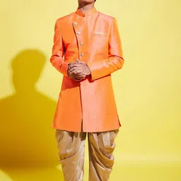 VASTRAMAY Boys Orange & Rose Gold  Solid  Sherwani Set-46