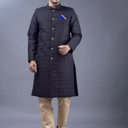 amzira Brocade Mandarin Collar Pure Cotton Sherwani Set-image-44