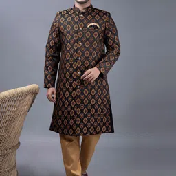 amzira Brocade Mandarin Collar Pure Cotton Sherwani Set-picture-47