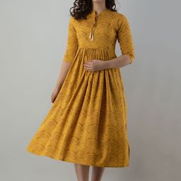 VARICOS Women Geometric Striped Flared Sleeves Thread Work Maternity Anarkali Kurta-image-47
