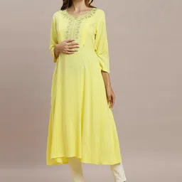 MomToBe Floral Yoke Designed Thread Work Anarkali Maternity Kurta-image-99