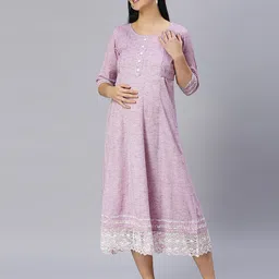 DUMMY SHAPE Round Neck Cotton Maternity Ethnic Dress-33