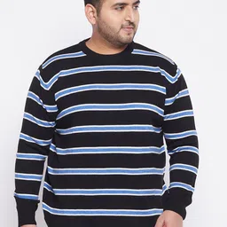 bigbanana Men Black & White Plus Size Striped Pullover-image-14