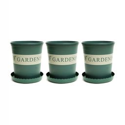 Kuber Industries 3-Pcs Green Printed Plastic Pot With Tray-19