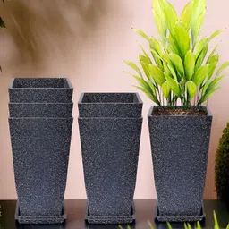 Kuber Industries Black 6 Pieces Pot Planters With Tray-12