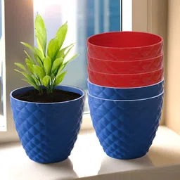 Kuber Industries Blue & Red 6 Pieces Textured Planters-3