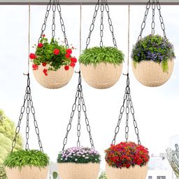 Kuber Industries Beige 6 Pieces Textured Hanging Planters-27