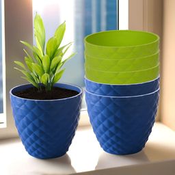 Kuber Industries Blue & Green 6 Pieces Textured Planters-33