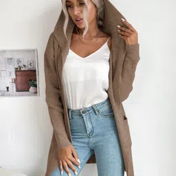 Stylecast X KPOP Women Hooded Solid Longline Cardigan Sweater-image-88
