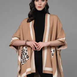 Mafadeny Lapel Collar Longline Poncho Sweaters-image-31