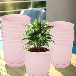 Kuber Industries Pink 12 Pieces Marble Finish Planters With Tray-image-17