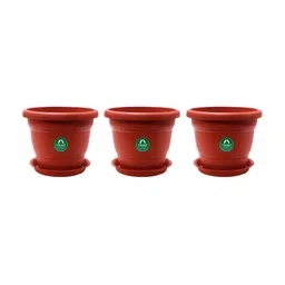 TRUSTBASKET Brown 3-Pcs Round Pot Planters With Saucers-58