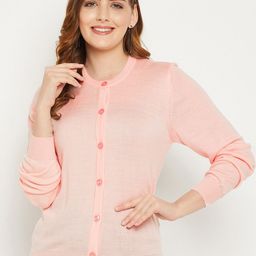 Zigo Women Pink Solid Wool Cardigan Sweater-image-93
