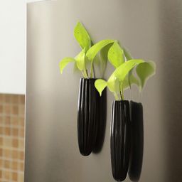 VarEesha Set Of 2 Black Solid Ceramic Magnetic Planters-3