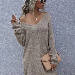 Stylecast X KPOP Women Speckled Longline V-Neck Pullover Sweater-picture-9